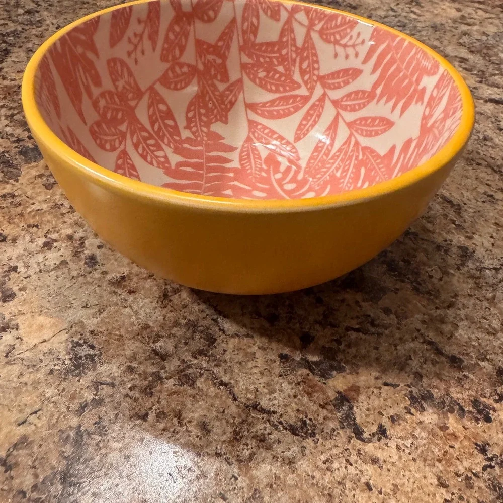 Yellow Botanical Spring Serving Bowl‎ Cottagecore Kitchen Decor 6in Ceramic